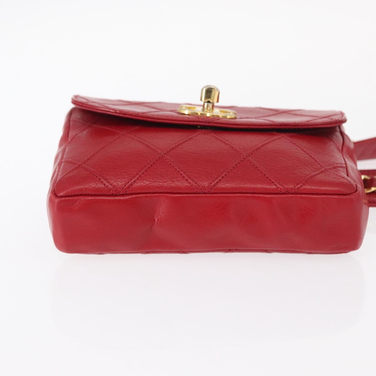 CHANEL Bicolore Waist bag Lamb Skin Red Gold CC Auth fm4971