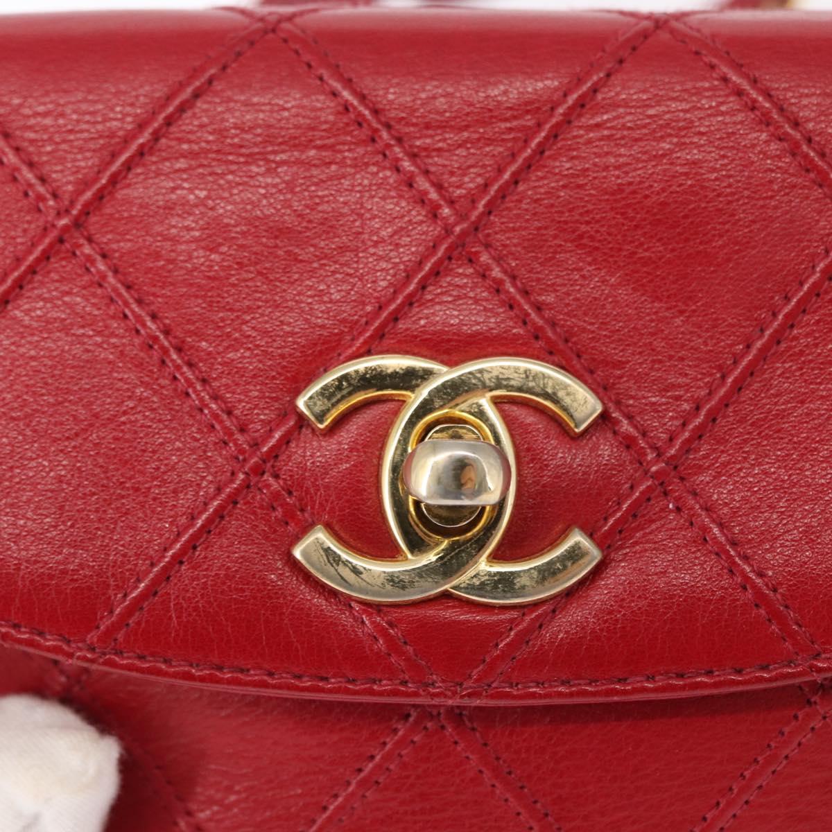 CHANEL Bicolore Waist bag Lamb Skin Red Gold CC Auth fm4971