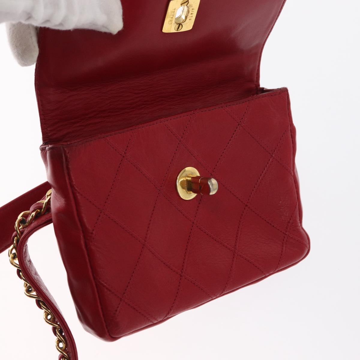 CHANEL Bicolore Waist bag Lamb Skin Red Gold CC Auth fm4971