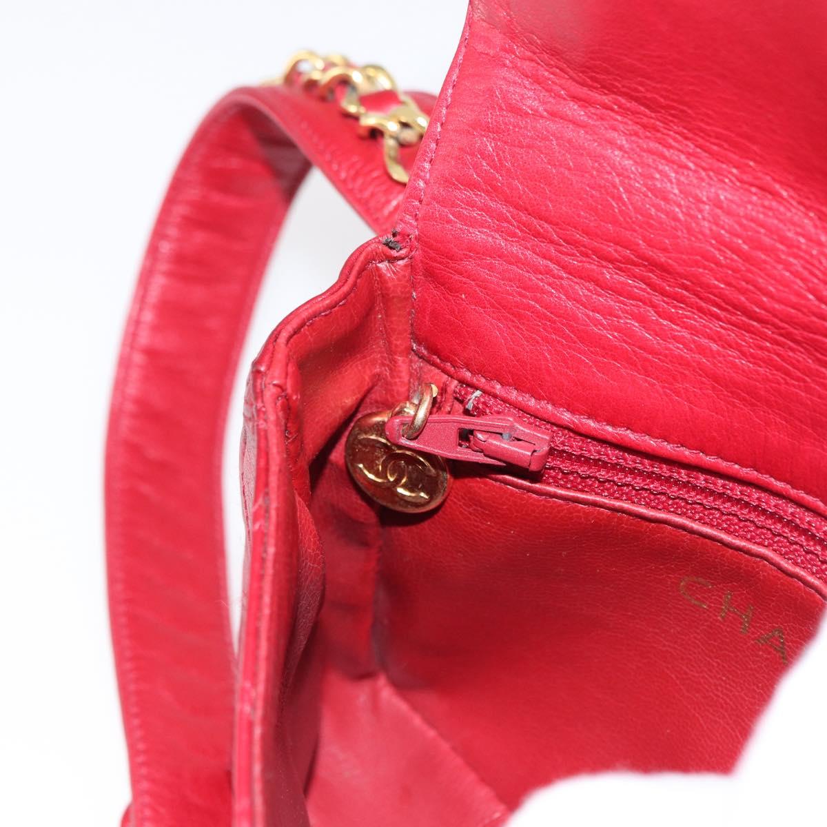 CHANEL Bicolore Waist bag Lamb Skin Red Gold CC Auth fm4971