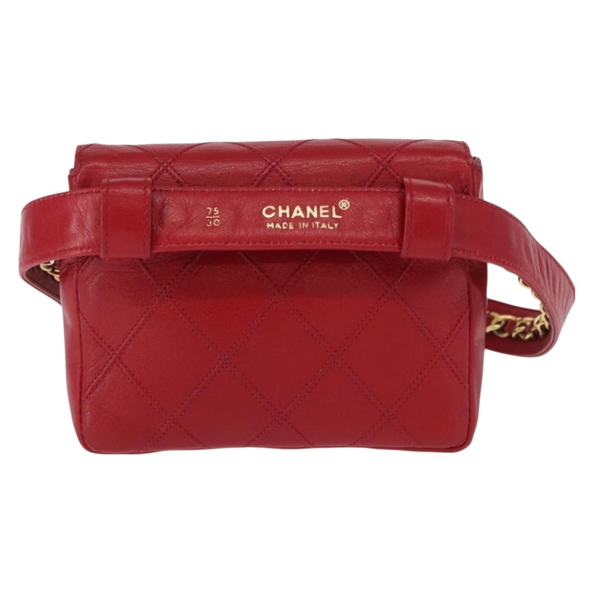 CHANEL Bicolore Waist bag Lamb Skin Red Gold CC Auth fm4971