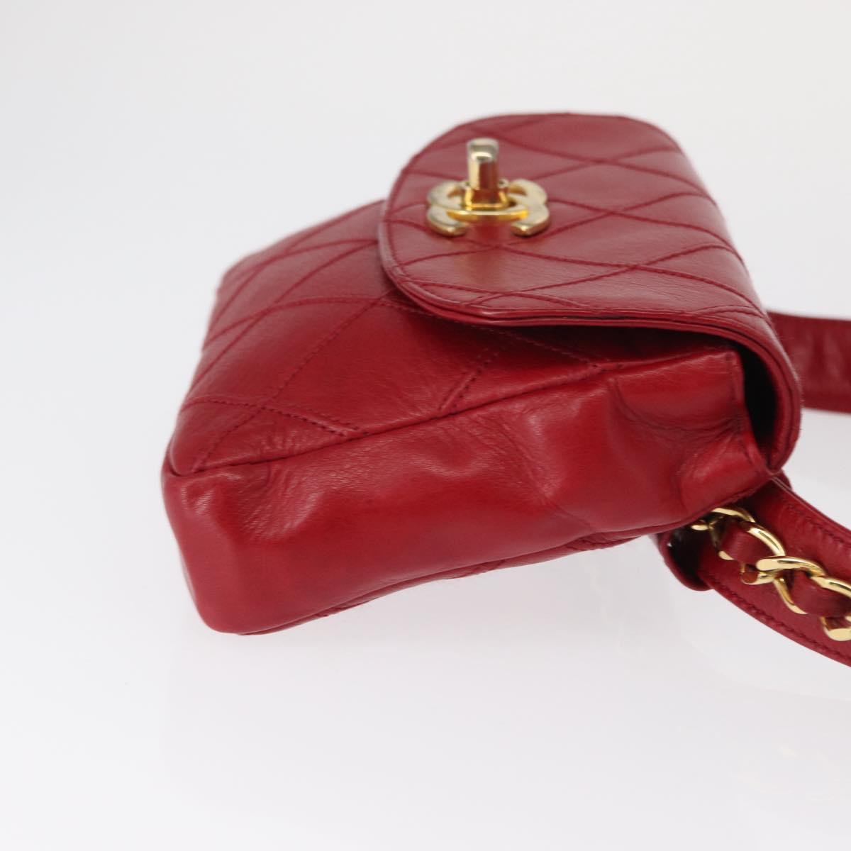 CHANEL Bicolore Waist bag Lamb Skin Red Gold CC Auth fm4971