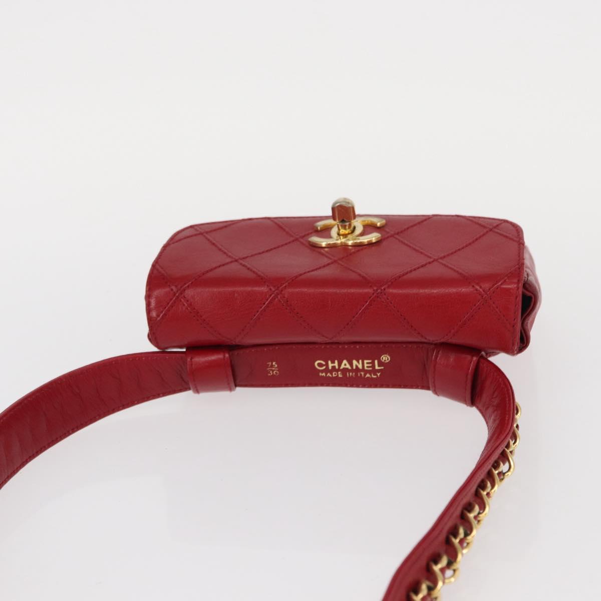 CHANEL Bicolore Waist bag Lamb Skin Red Gold CC Auth fm4971