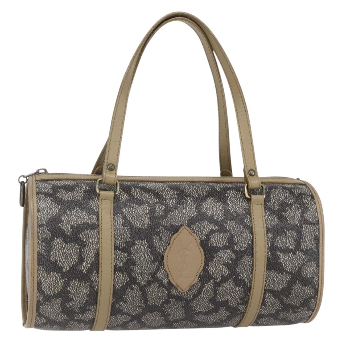 SAINT LAURENT Hand Bag PVC Canvas Gray Beige Auth fm4973