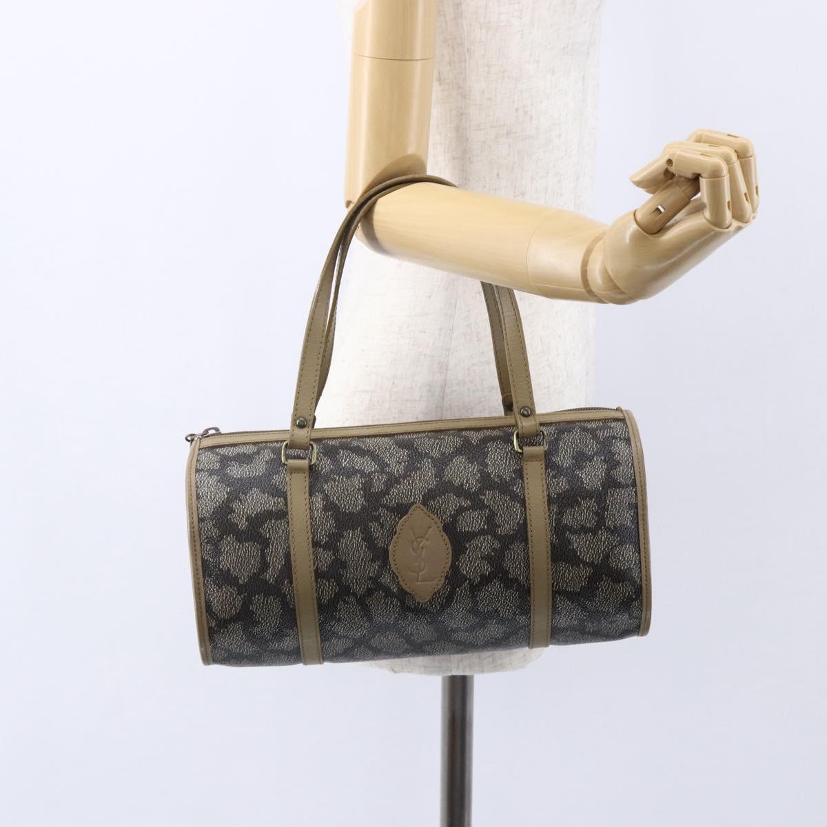 SAINT LAURENT Hand Bag PVC Canvas Gray Beige Auth fm4973