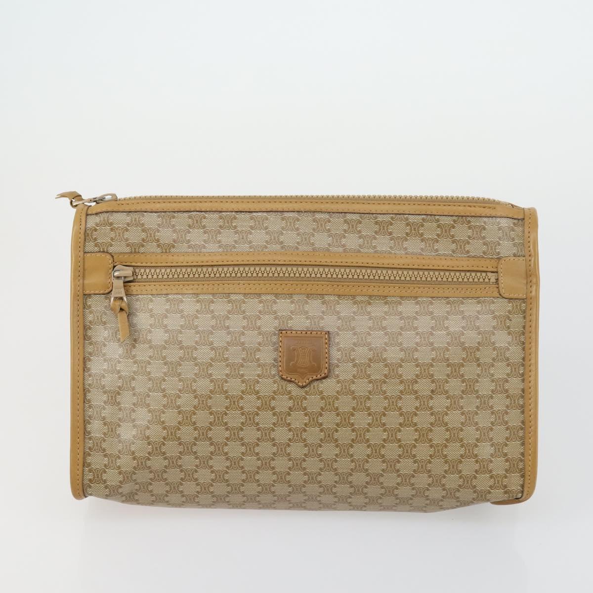 CELINE Macadam Canvas Clutch Bag PVC Leather 4 Set Beige White Auth fm4984