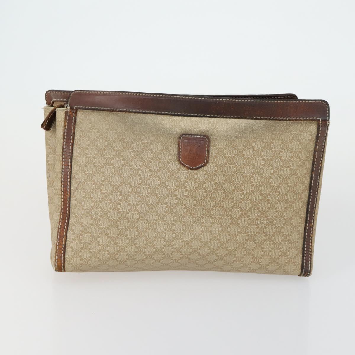 CELINE Macadam Canvas Clutch Bag PVC Leather 4 Set Beige White Auth fm4984