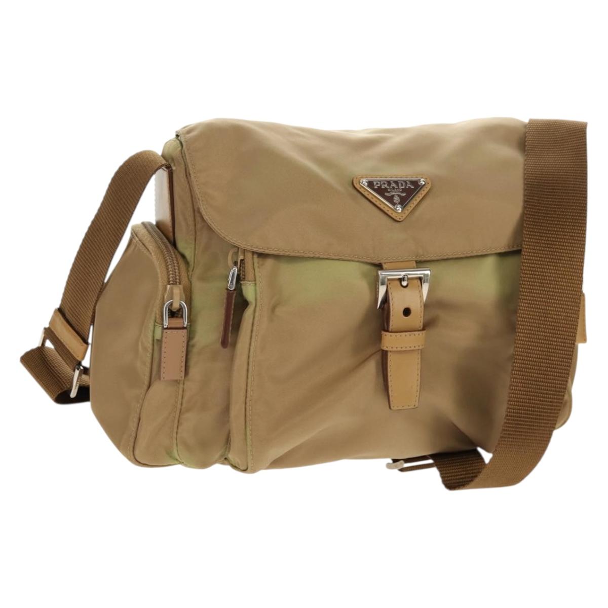 PRADA Shoulder Bag Nylon Khaki Silver Auth fm4987
