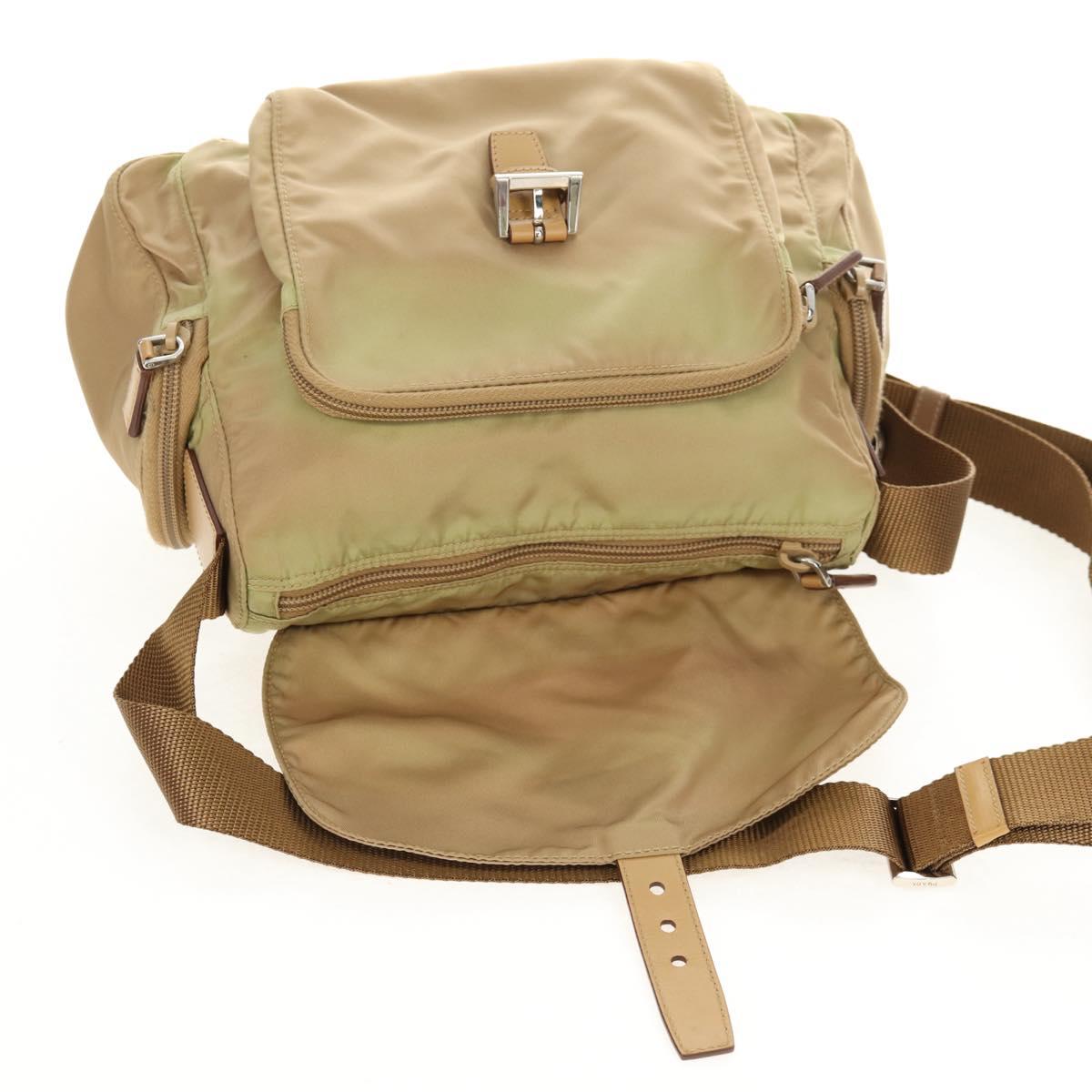 PRADA Shoulder Bag Nylon Khaki Silver Auth fm4987