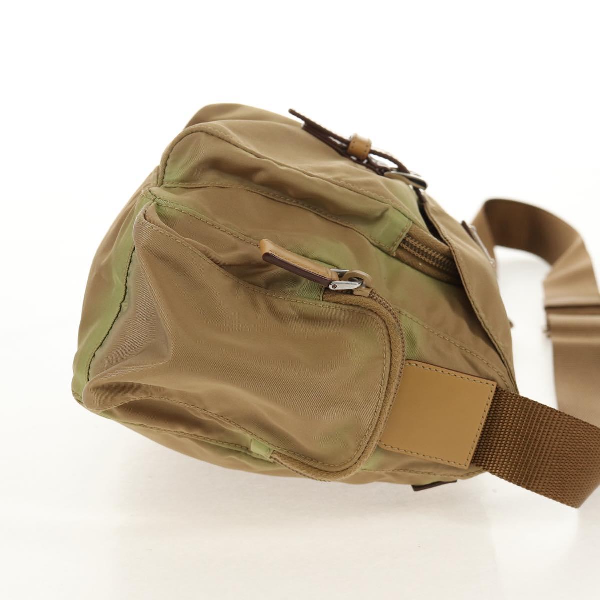 PRADA Shoulder Bag Nylon Khaki Silver Auth fm4987