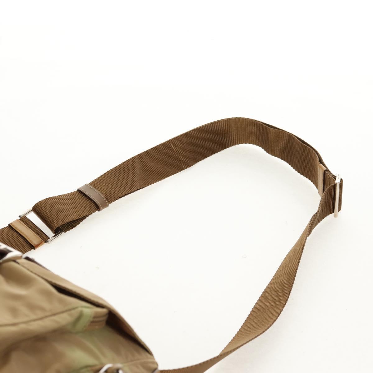 PRADA Shoulder Bag Nylon Khaki Silver Auth fm4987
