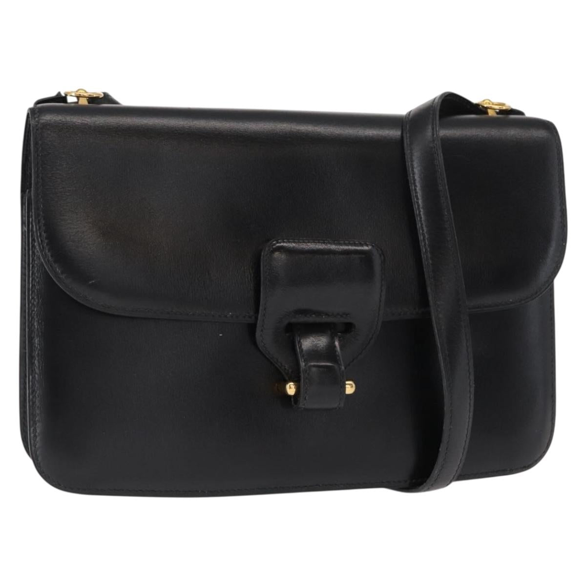 HERMES Dolly Shoulder Bag Leather Black Gold Auth fm4990