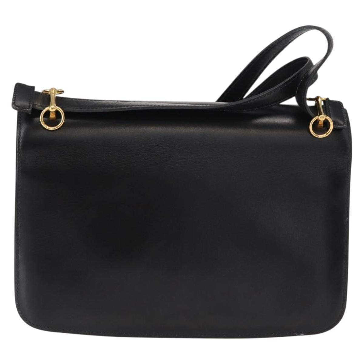 HERMES Dolly Shoulder Bag Leather Black Gold Auth fm4990