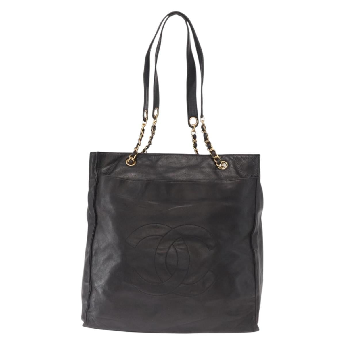 CHANEL COCO Mark Chain Shoulder Bag Leather Black Gold CC Auth fm4991