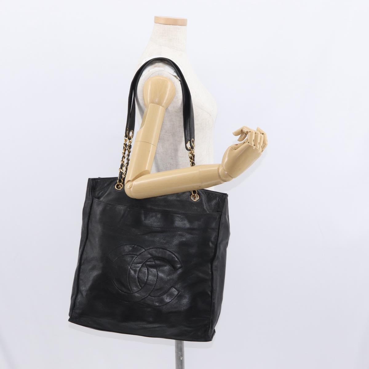 CHANEL COCO Mark Chain Shoulder Bag Leather Black Gold CC Auth fm4991