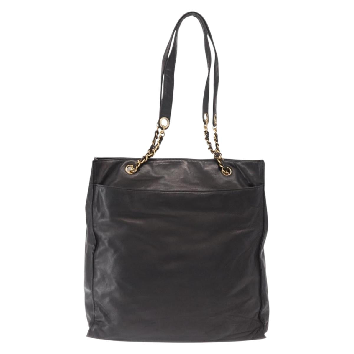 CHANEL COCO Mark Chain Shoulder Bag Leather Black Gold CC Auth fm4991