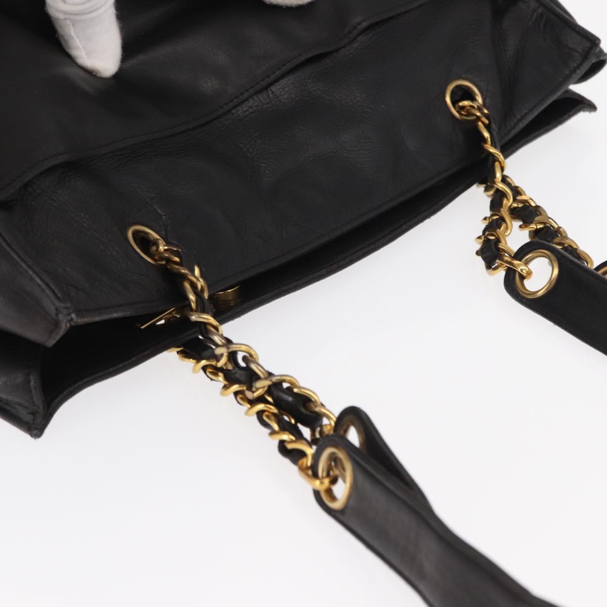CHANEL COCO Mark Chain Shoulder Bag Leather Black Gold CC Auth fm4991