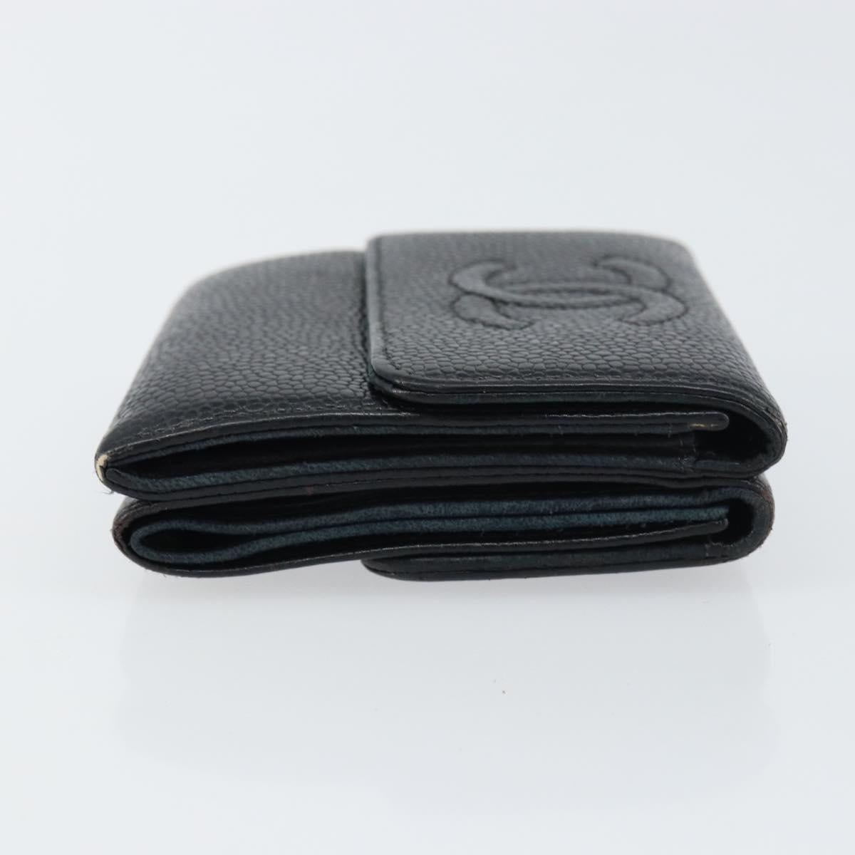CHANEL Wallet Caviar Skin Black Gold CC Auth fm4996