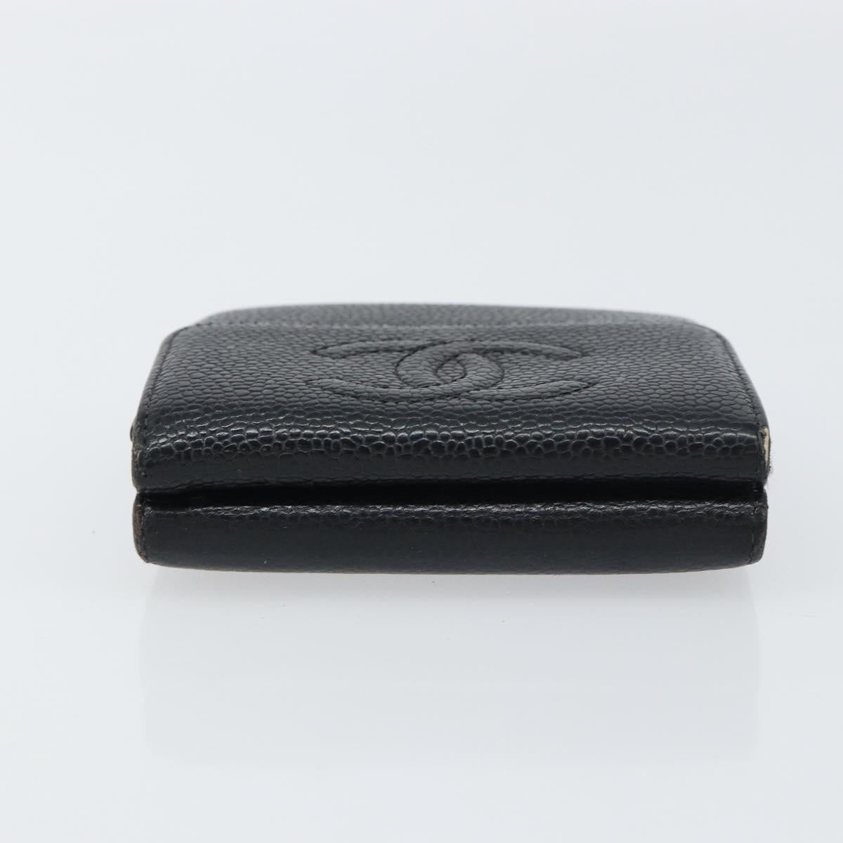 CHANEL Wallet Caviar Skin Black Gold CC Auth fm4996