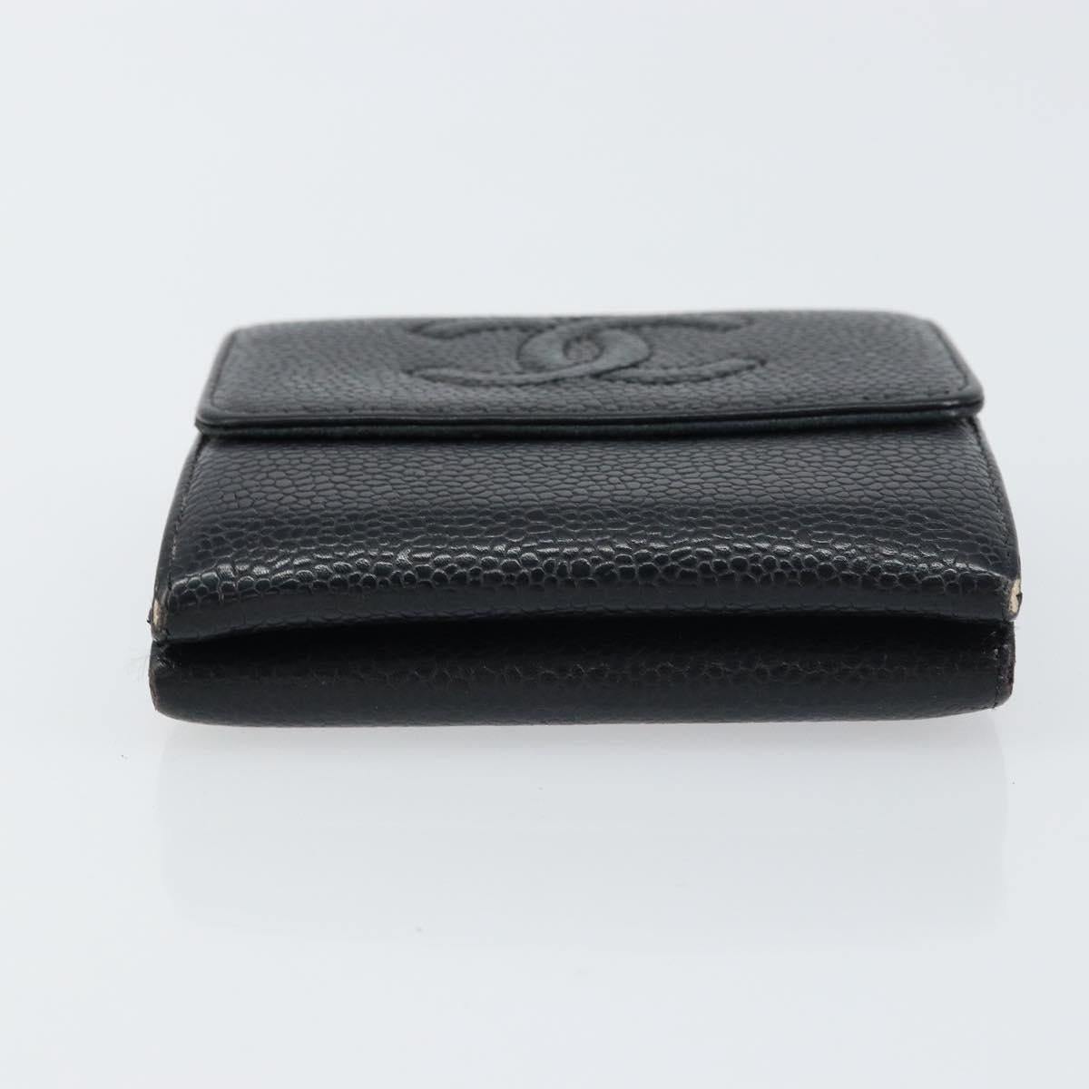 CHANEL Wallet Caviar Skin Black Gold CC Auth fm4996