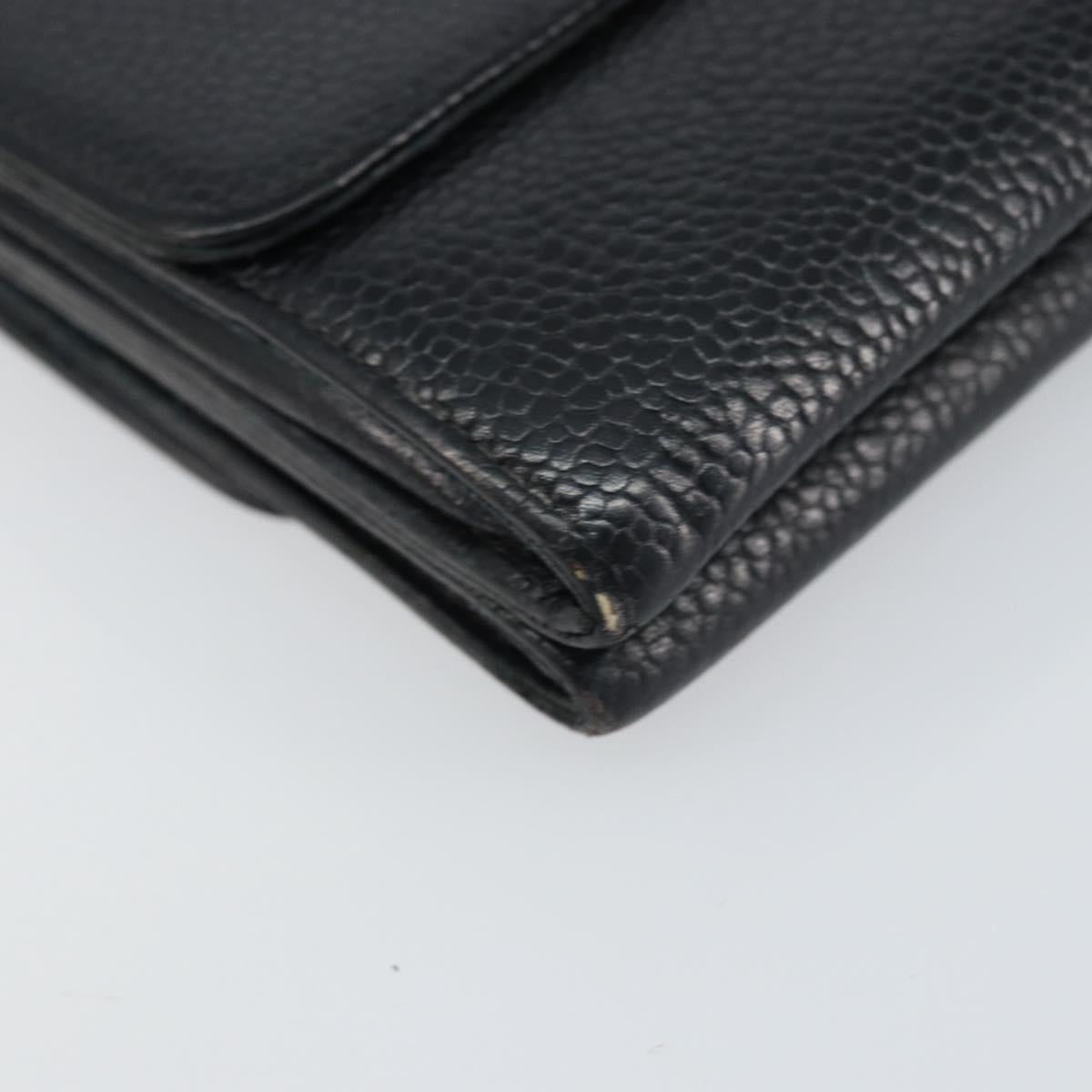 CHANEL Wallet Caviar Skin Black Gold CC Auth fm4996