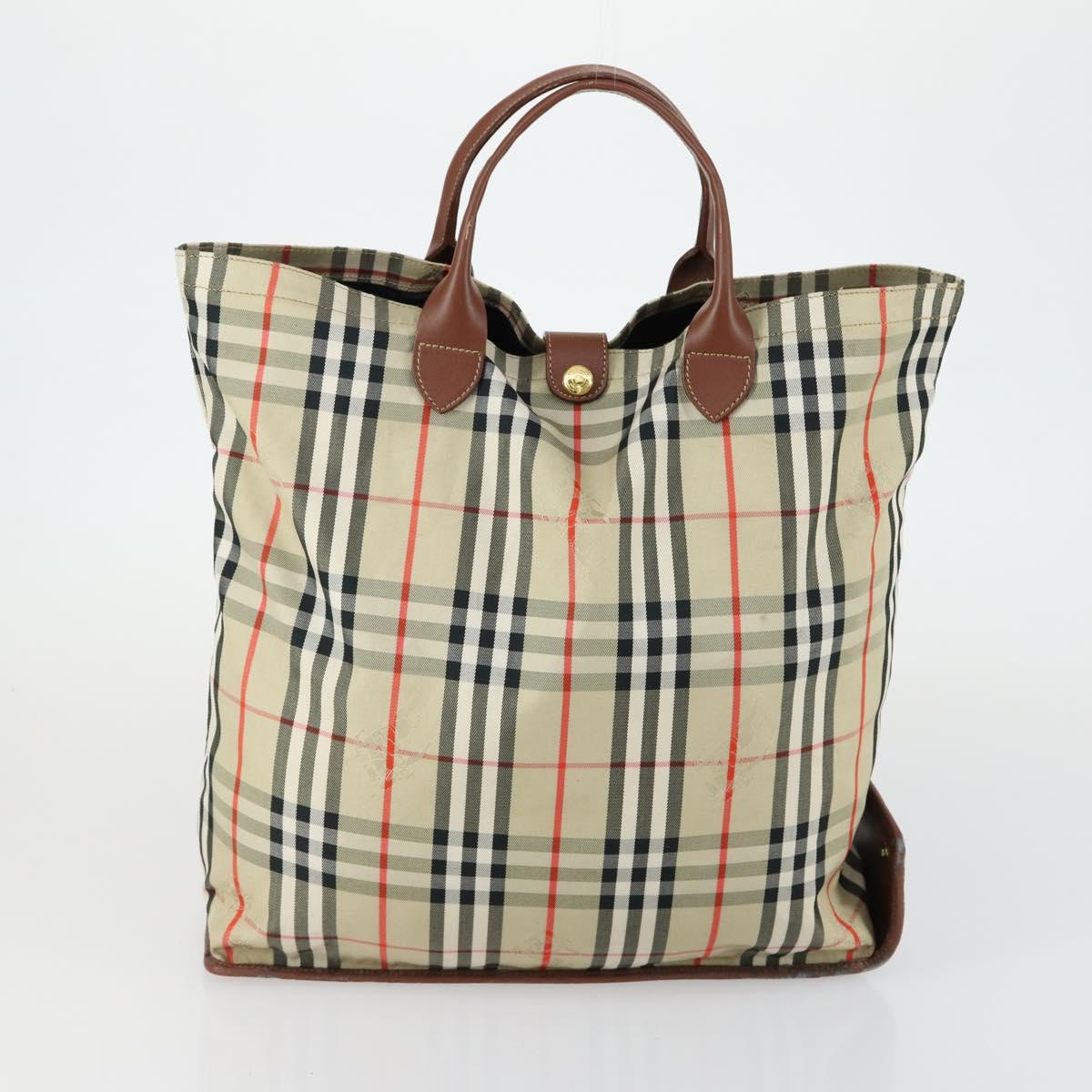 BURBERRY Nova Check Hand Bag PVC Leather Canvas 2 Set Beige Auth fm5002