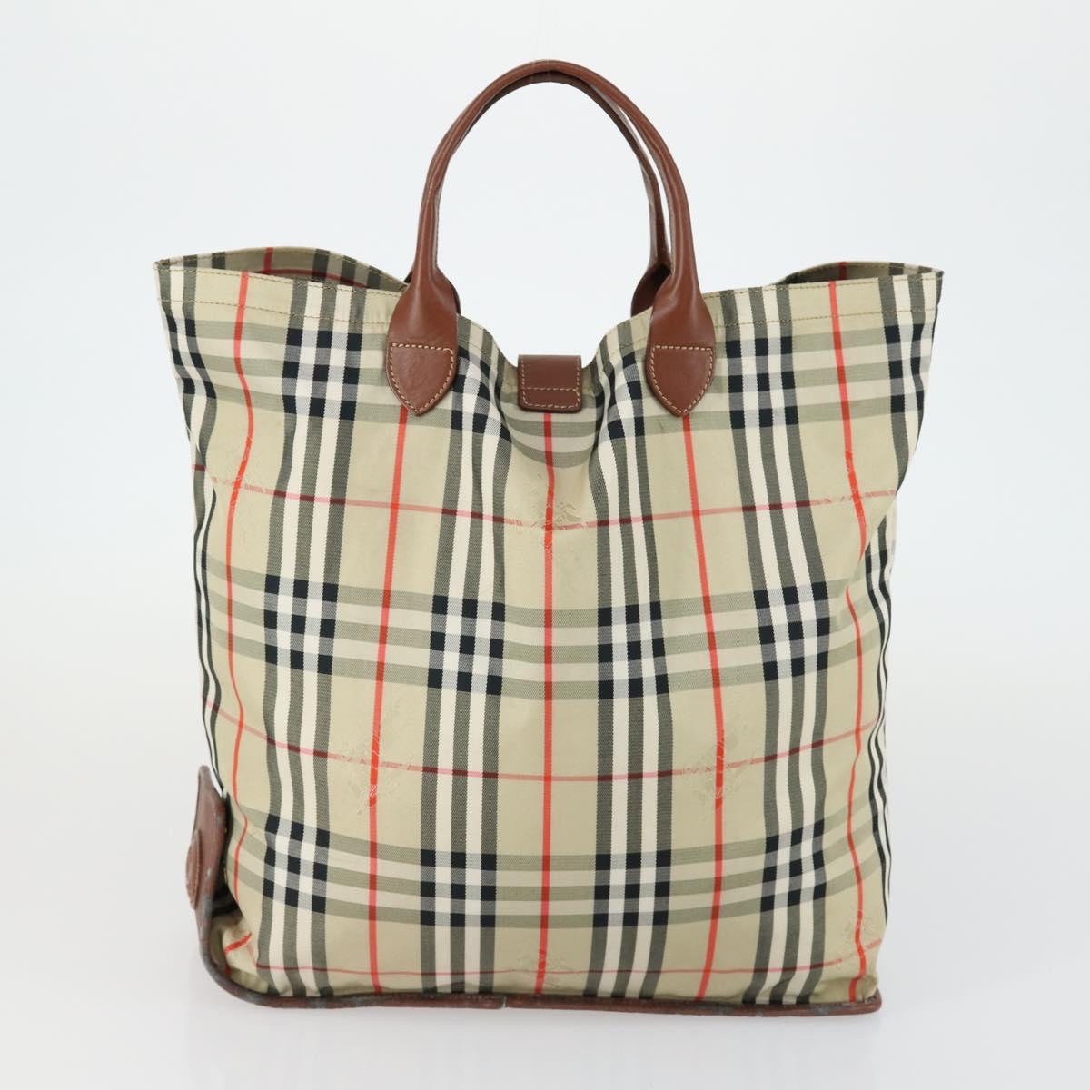 BURBERRY Nova Check Hand Bag PVC Leather Canvas 2 Set Beige Auth fm5002