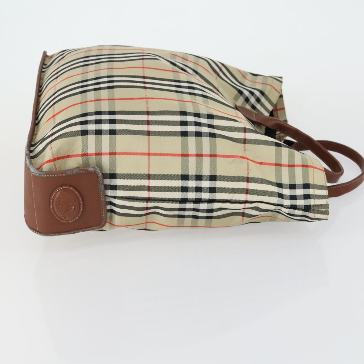 BURBERRY Nova Check Hand Bag PVC Leather Canvas 2 Set Beige Auth fm5002