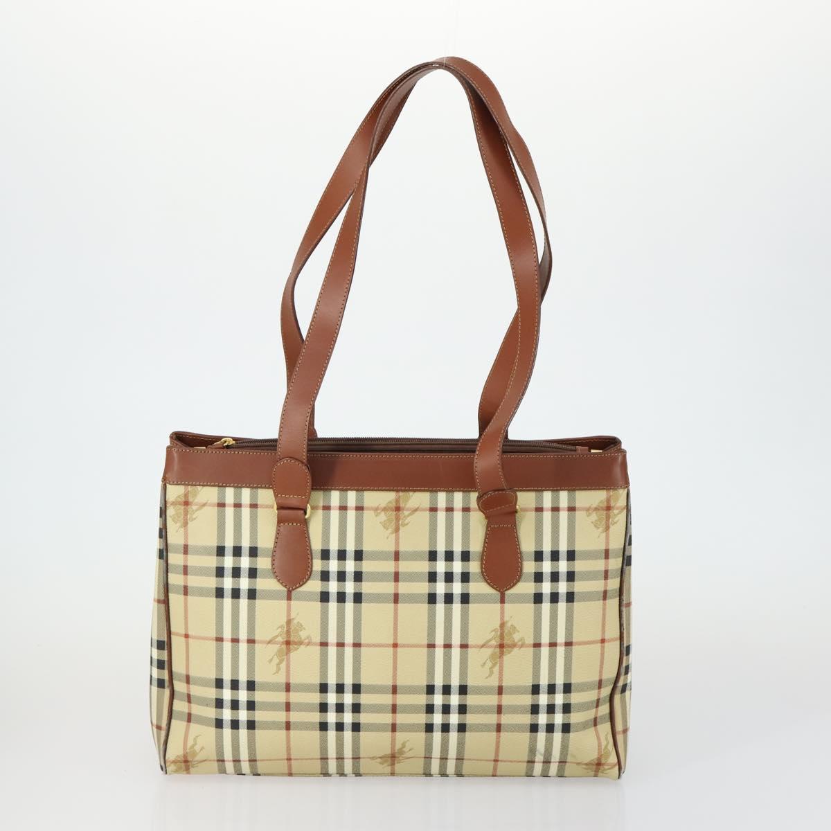 BURBERRY Nova Check Hand Bag PVC Leather Canvas 2 Set Beige Auth fm5002