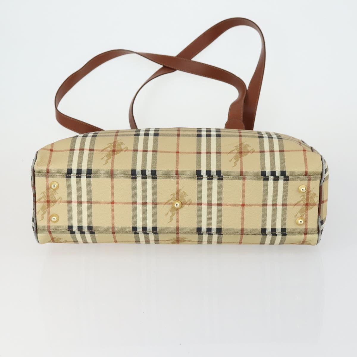 BURBERRY Nova Check Hand Bag PVC Leather Canvas 2 Set Beige Auth fm5002