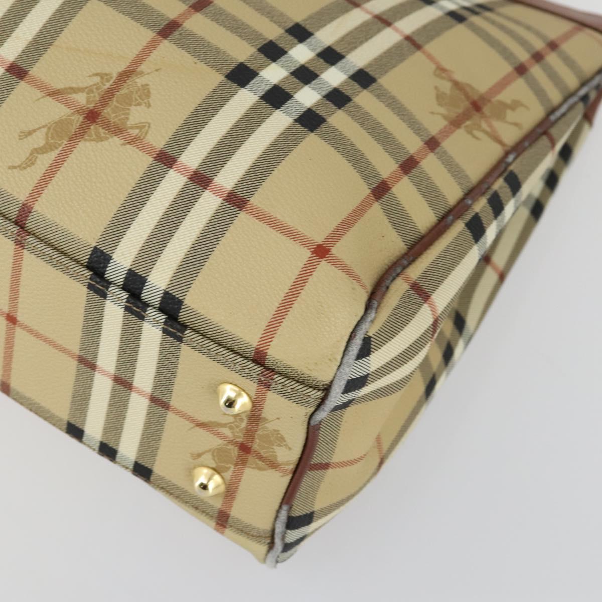 BURBERRY Nova Check Hand Bag PVC Leather Canvas 2 Set Beige Auth fm5002