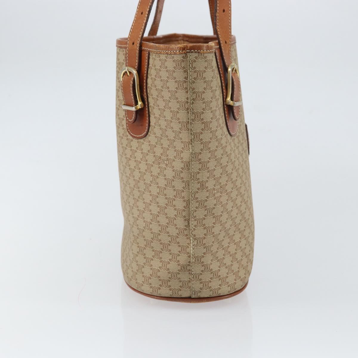 CELINE Macadam Canvas Tote Bag PVC Beige Gold Auth fm5010