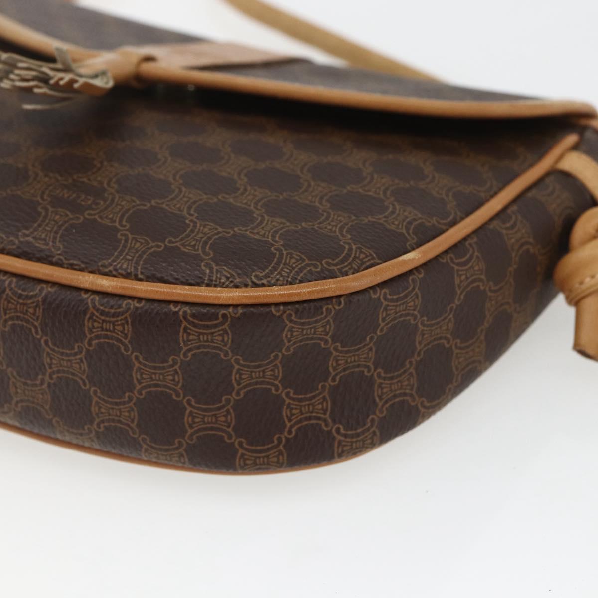 CELINE Macadam Canvas Shoulder Bag PVC Leather Brown Gold Auth fm5013