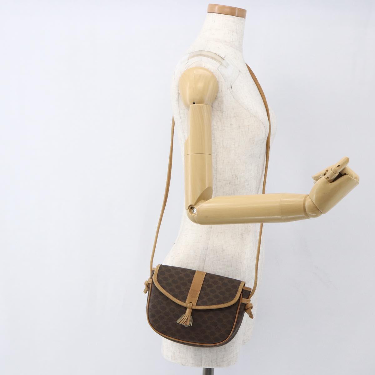 CELINE Macadam Canvas Shoulder Bag PVC Leather Brown Gold Auth fm5013