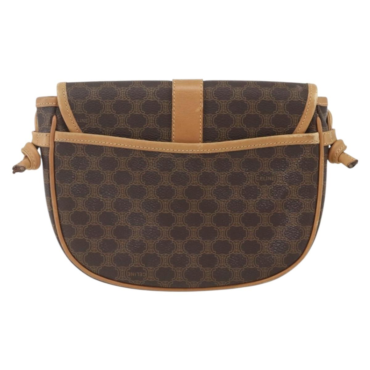 CELINE Macadam Canvas Shoulder Bag PVC Leather Brown Gold Auth fm5013