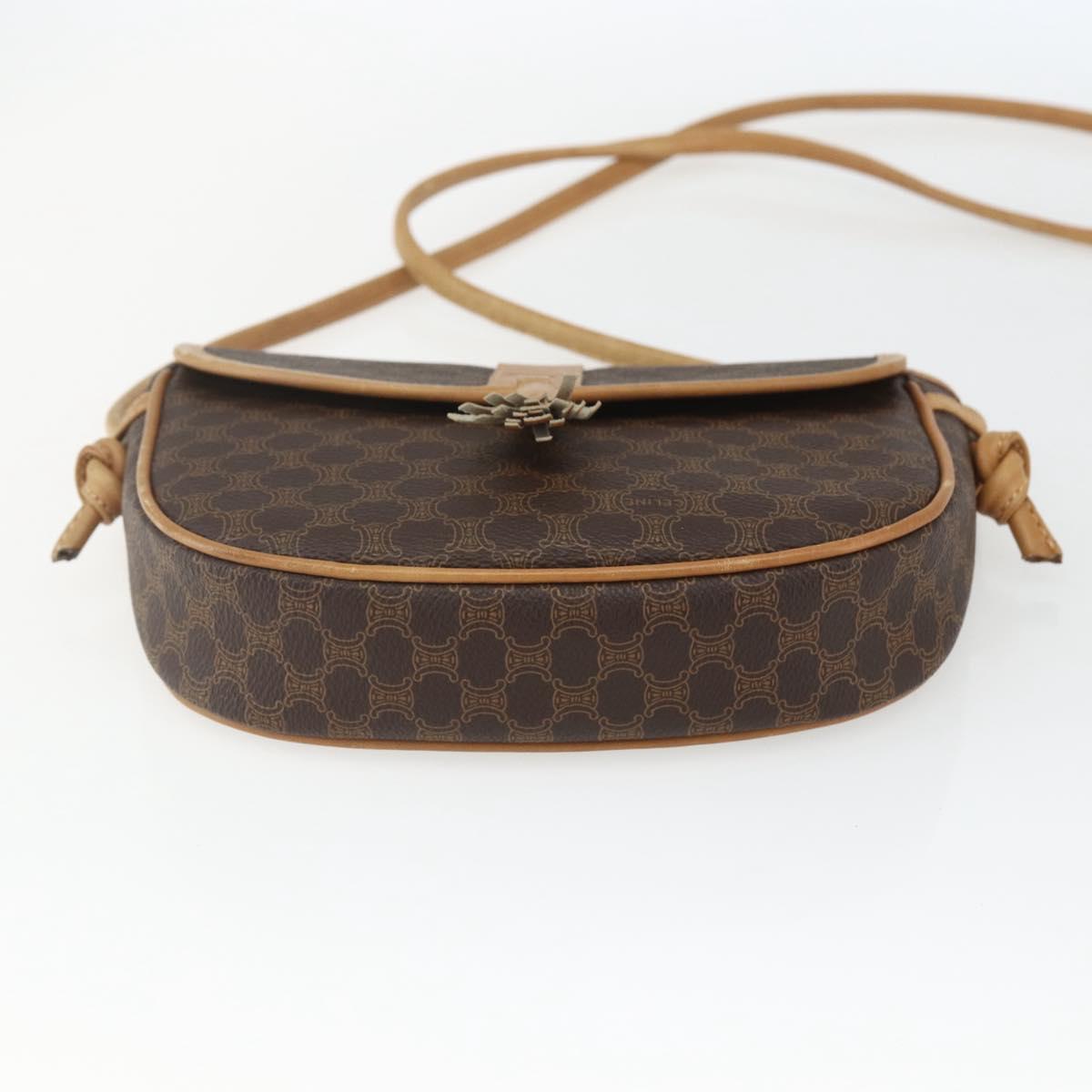 CELINE Macadam Canvas Shoulder Bag PVC Leather Brown Gold Auth fm5013