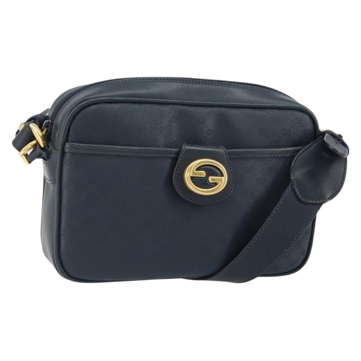 GUCCI Micro GG Supreme Bag PVC Leather Black Gold 007 01422 0137 Auth fm5014