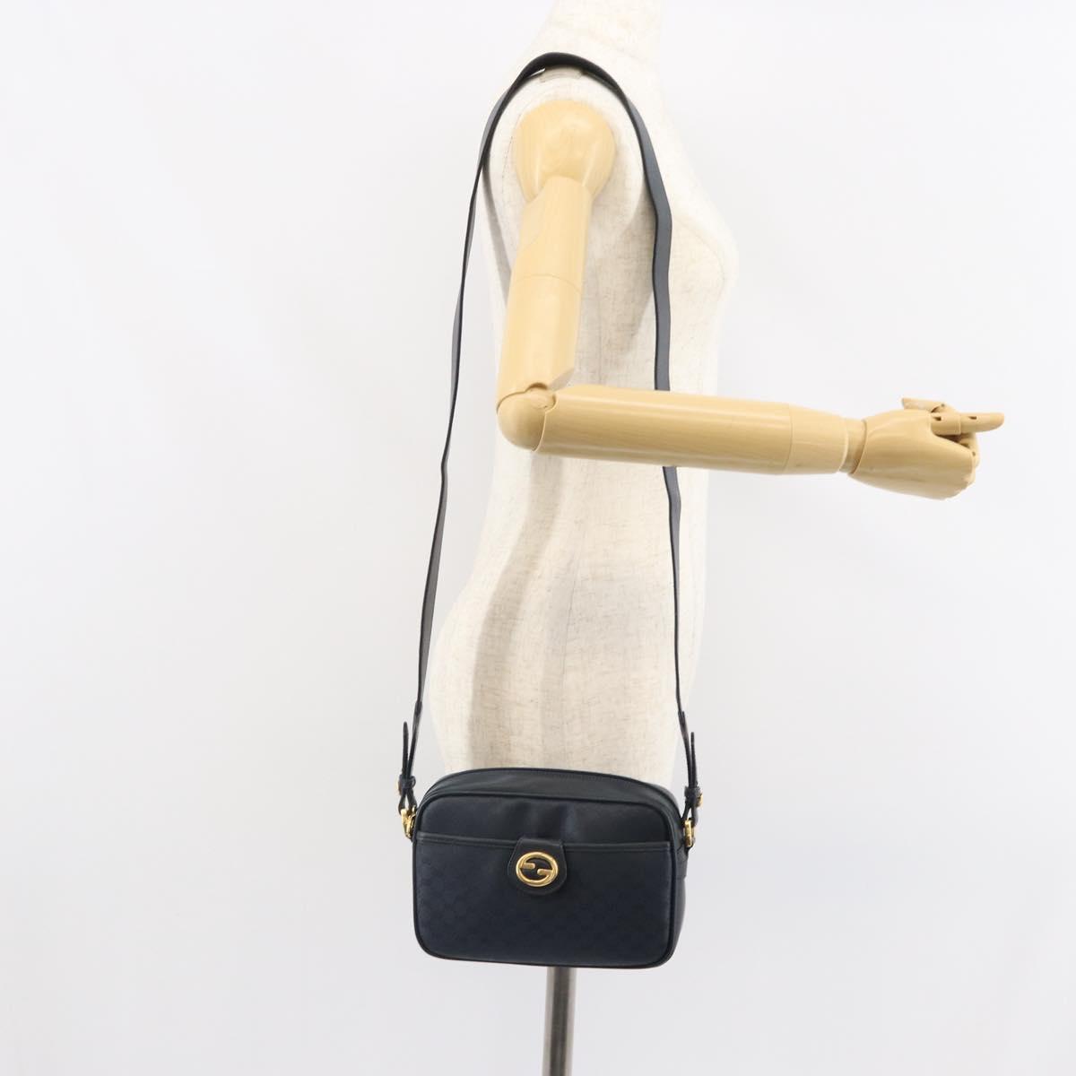 GUCCI Micro GG Supreme Bag PVC Leather Black Gold 007 01422 0137 Auth fm5014