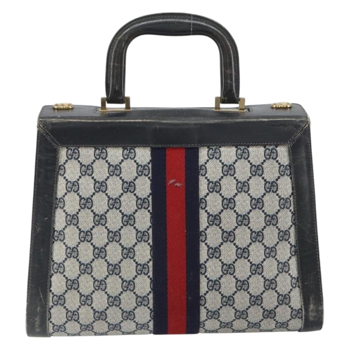GUCCI GG Canvas Sherry Line Hand Bag Navy Gold Auth fm5015