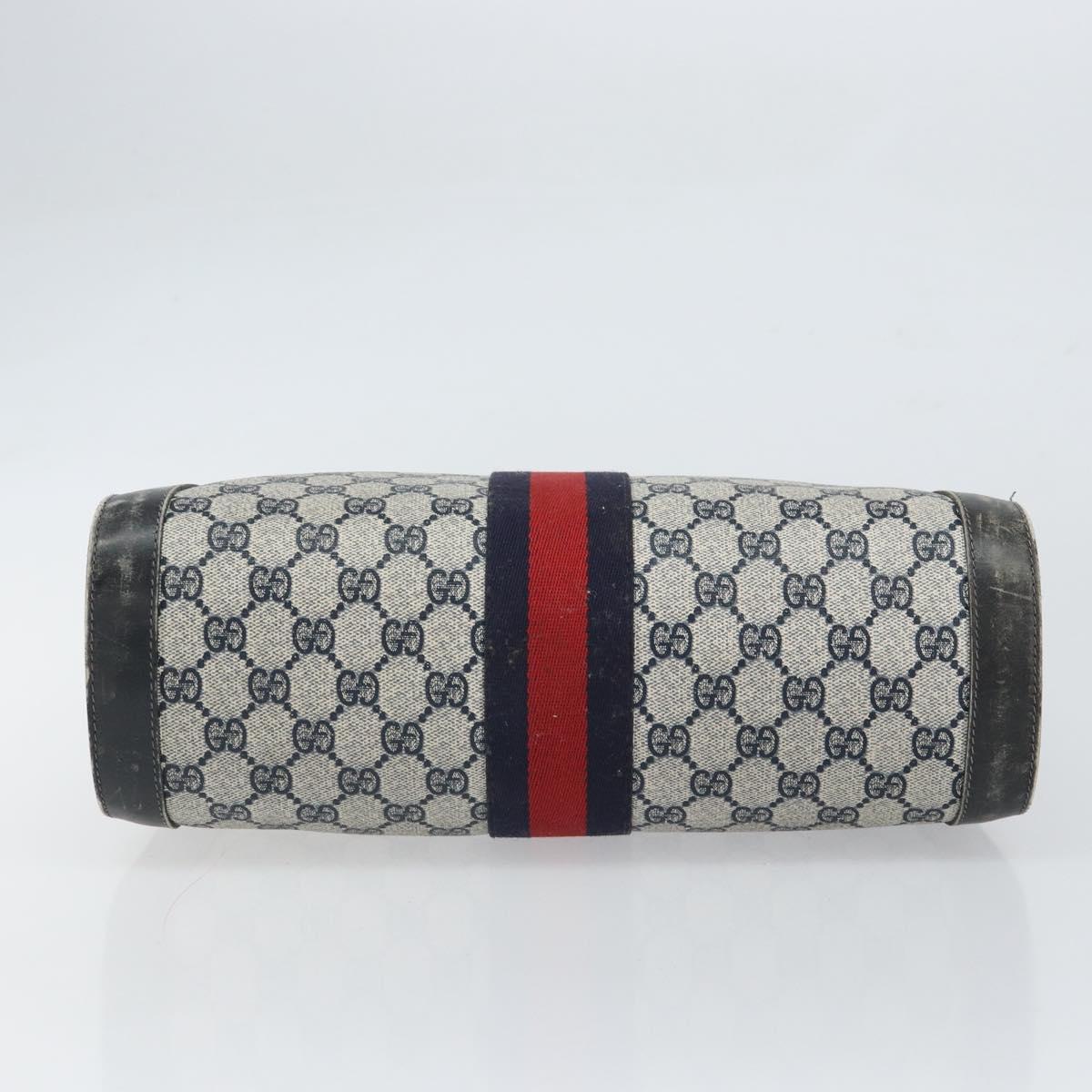 GUCCI GG Canvas Sherry Line Hand Bag Navy Gold Auth fm5015