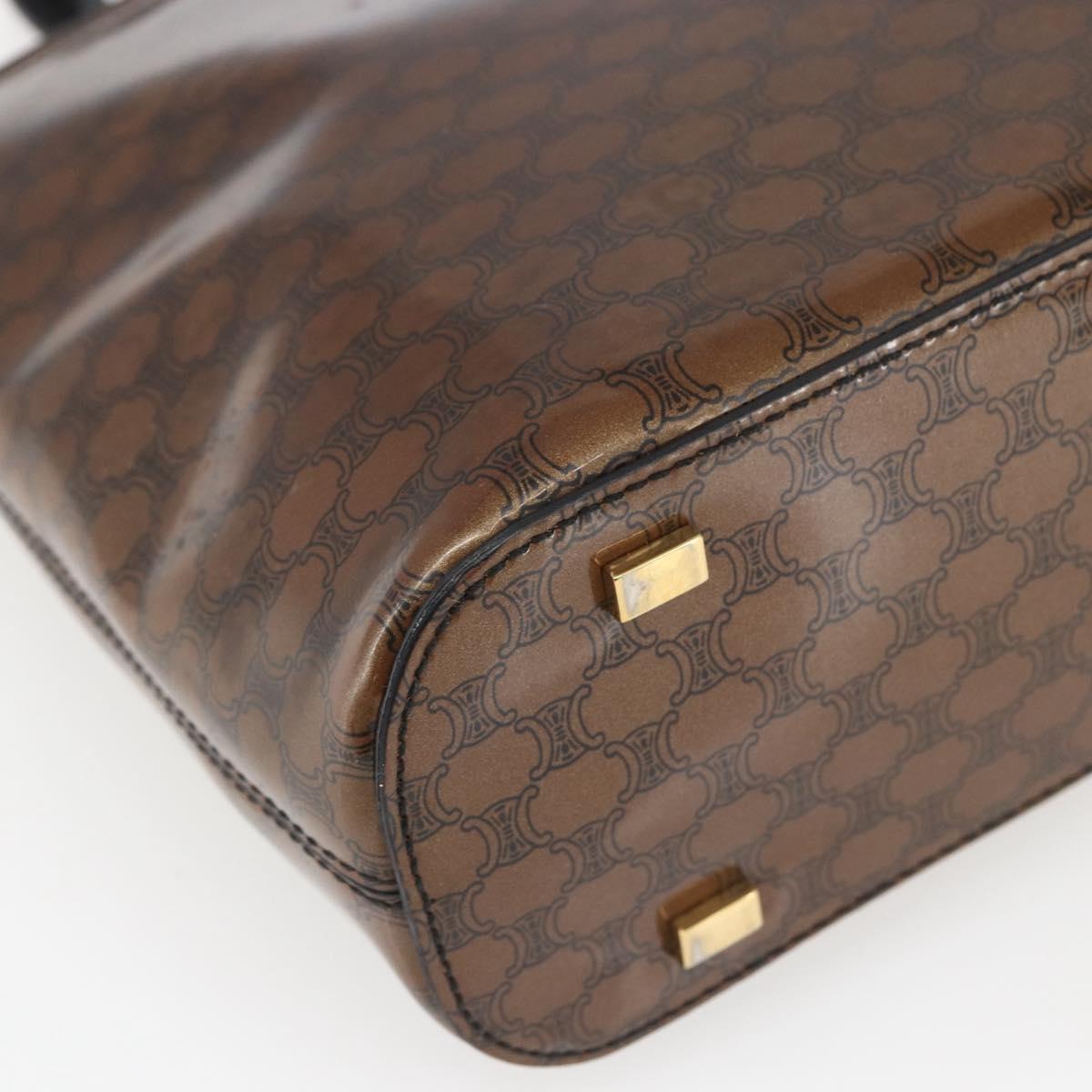 CELINE Macadam Canvas Hand Bag Vinyl Leather Brown Gold Auth fm5021