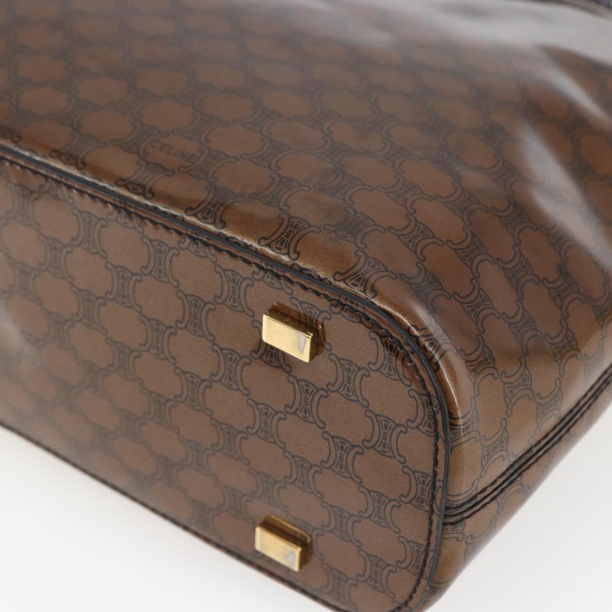 CELINE Macadam Canvas Hand Bag Vinyl Leather Brown Gold Auth fm5021