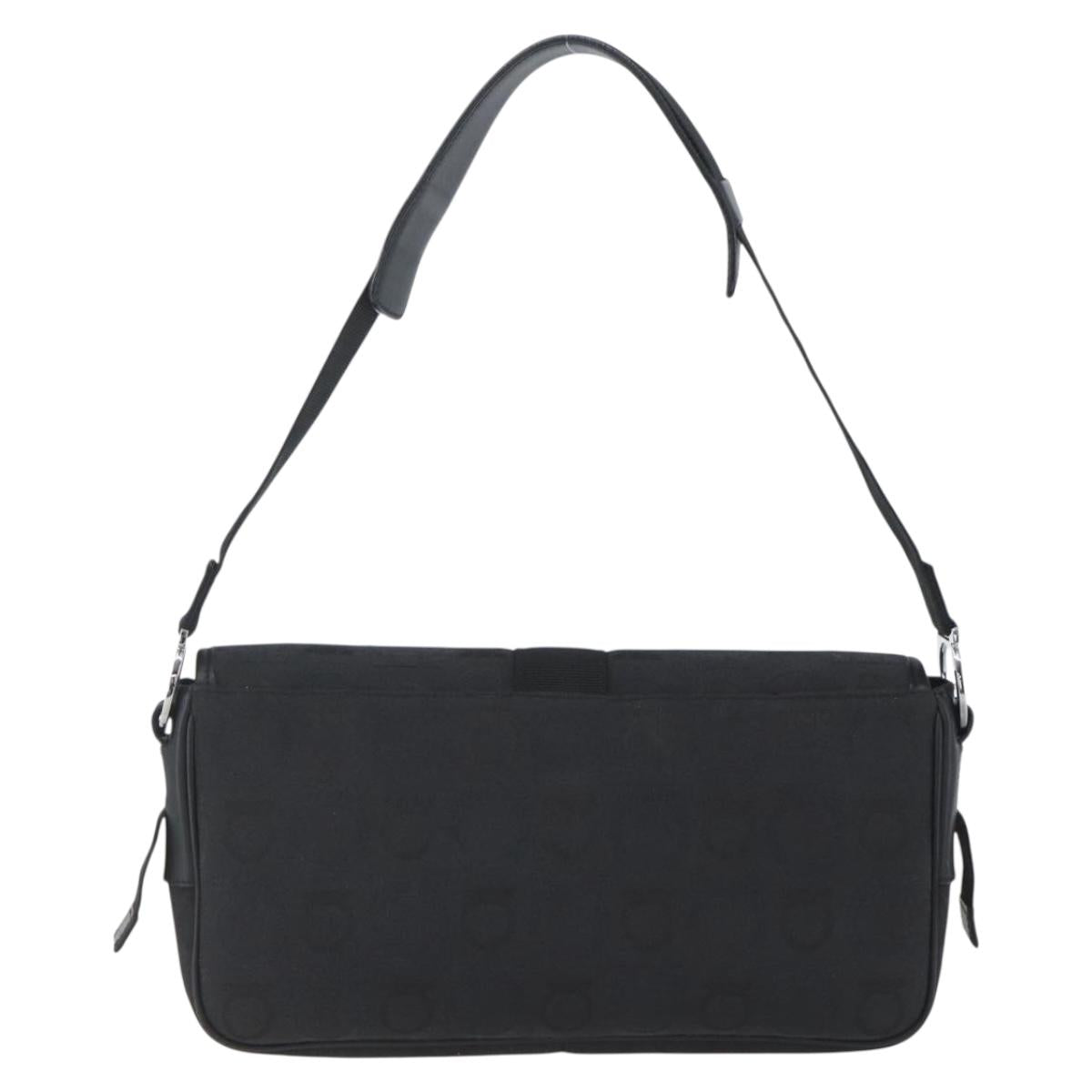 Salvatore Ferragamo Gancini Shoulder Bag Canvas Black Silver Auth fm5022V