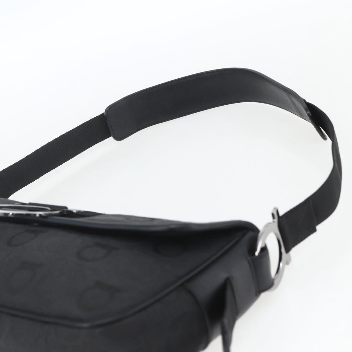 Salvatore Ferragamo Gancini Shoulder Bag Canvas Black Silver Auth fm5022V