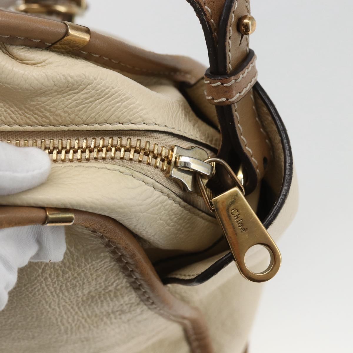 Chloe Hand Bag Leather 2way Beige Gold Auth fm5023