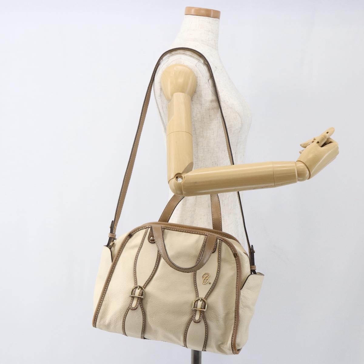 Chloe Hand Bag Leather 2way Beige Gold Auth fm5023