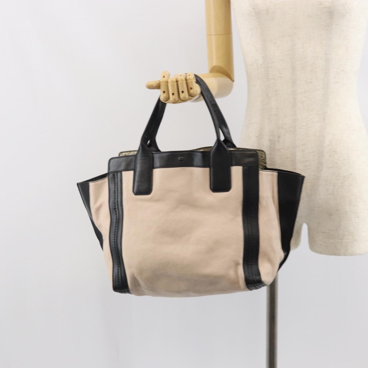 Chloe Alison Hand Bag Leather Beige Black gold Auth fm5024