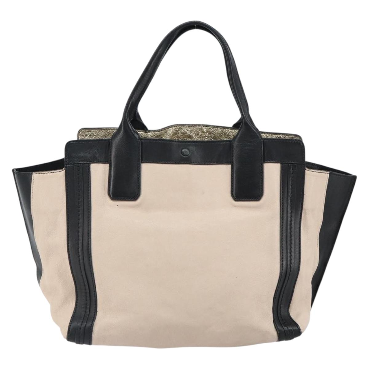 Chloe Alison Hand Bag Leather Beige Black gold Auth fm5024