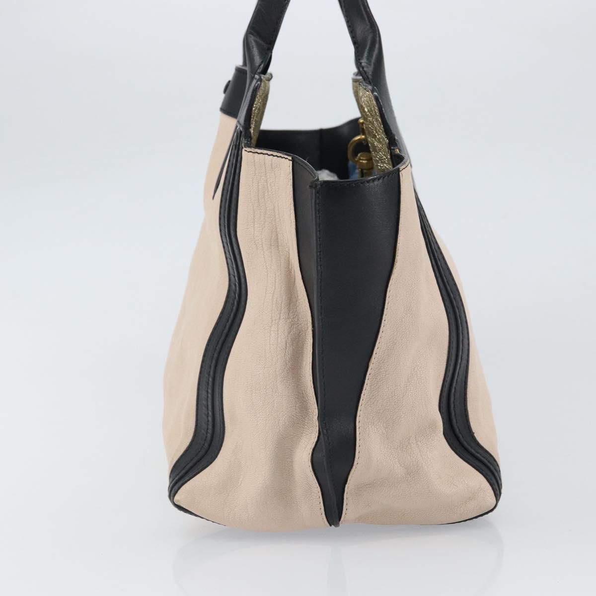Chloe Alison Hand Bag Leather Beige Black gold Auth fm5024