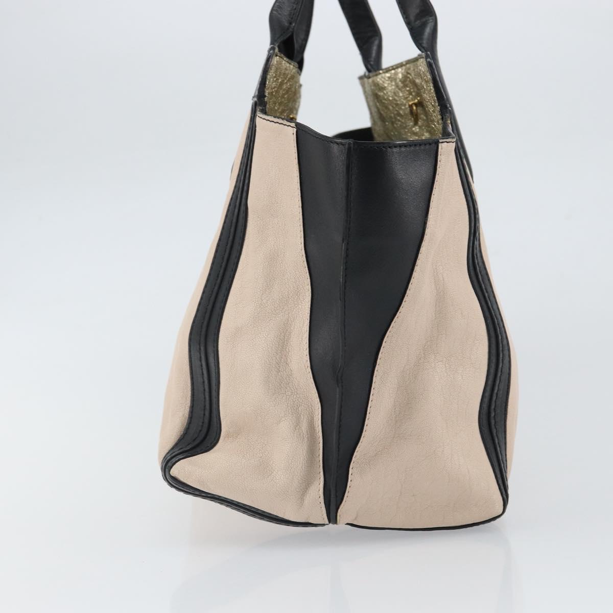 Chloe Alison Hand Bag Leather Beige Black gold Auth fm5024
